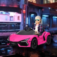 Qaba Lamborghini Revuelto Licensed 12V Kids Ride on Car Electric Car w/ Hydraulic Doors, Remote, Transport Wheels, Pink(m-2)