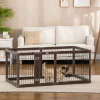 PawHut 24.5" Heavy-Duty Pet Playpen, Foldable Dog Exercise Pen, Roomy Small Dog Fence with Door, Double Locking Latches, for Indoor or Outdoor Use, Brown(m-10)