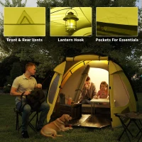 Outsunny 2-3 Person Camping Tent, Easy Set Up Dome Tent with Porch, Family Tent with Bedroom and Sewn-in Groundsheet, Yellow(m-6)