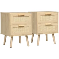HOMCOM Boho Design Nightstand Set of 2, Side End Table with 2 Drawers for Living Room, Bedroom(m-2)