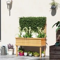 Outsunny Elevated Wood Planter with Trellis for Climbing Plants, Raised Garden Bed with Legs and Drainage Holes, Natural Wood(m-2)