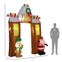 HOMCOM 9' Christmas Inflatables Outdoor Decorations Gingerbread House Archway, "Happy Holidays", Santa & Gingerbread Man, Blow-Up Yard Christmas Decor LED Light Display(m-16)