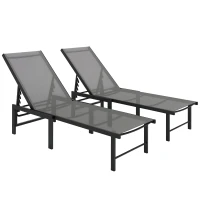 Outsunny Outdoor Lounge Chair Set of 2, 5-Position Reclining Outdoor Chaise Lounge Tanning Chair with Mesh Seat, Grey(m-9)