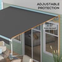 Outsunny 13' x 10' Electric Awning, Retractable Awning with LED Lights and Remote Controller for Door and Window, Dark Gray(m-9)
