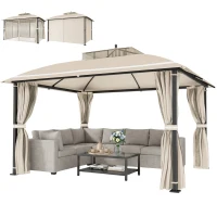 Outsunny 10' x 12' Outdoor Gazebo, Double Roof Patio Gazebo Canopy with Netting and Curtains for Garden, Lawn, Backyard, Deck(m-2)