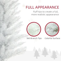 HOMCOM 6' Prelit Christmas Trees, Pencil Artificial Christmas Tree with Colorful Surface Branches, Colorful LED Lights, White(m-5)