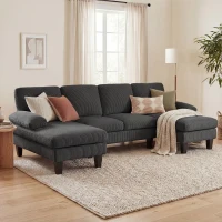 HOMCOM Sectional Sofa, U Shaped Couch with Double Chaise, Pillow-top Armrests and Spring Cushions, 2200lb Capacity, Dark Grey(m-1)