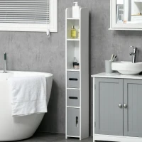 kleankin Freestanding Tall Bathroom Cabinet, Narrow Bathroom Storage Cabinet with Shelves and Cupboards, Grey and White(m-1)