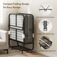 HOMCOM Folding Bed with Mattress for Adults, Long Twin Size, White(m-6)