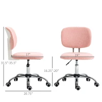 Vinsetto Cute Armless Office Chair, Teddy Fleece Fabric Computer Desk Chair, Vanity Task Chair with Adjustable Height, Swivel Wheels, Mid Back, Pink(m-3)
