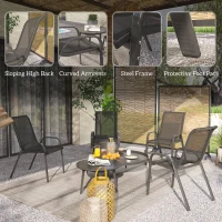 Outsunny Set of 4 Outdoor Dining Chairs, Stackable Lawn Chairs with High Back, Breathable Mesh Seat for Garden Porch, Black(m-6)