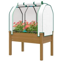 Outsunny Raised Garden Bed with PE Greenhouse Cover Outdoor Planter Box for Herbs and Vegetables, 35 x 22 x 47 inch, Brown