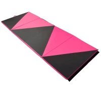 Soozier 4'x10'x2" Folding Gymnastics Tumbling Mat, Exercise Mat  with Carrying Handles for Yoga, MMA, Martial Arts, Stretching, Core Workouts, Pink and Black(m-2)