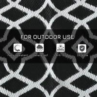 Outsunny Reversible Outdoor Rug Carpet RV Camping Rugs with Carry Bag, 9' x 12', Black & White Clover(m-6)