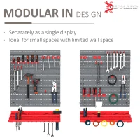 DURHAND 54 Piece Plastic Pegboard Panels, Peg Board with Accessories, Shelf Tool Organizer, Wall Mounted DIY Garage Storage with 50 Hooks, Red(m-5)