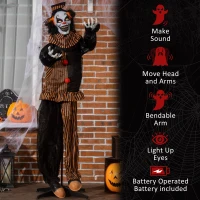 Outsunny 67" Life Size Outdoor Halloween Decorations Talking Circus Clown, Animatronic Animated Prop(m-7)