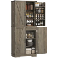 HOMCOM 72" Kitchen Pantry Cabinet, Farmhouse Storage Cabinet with 4 Doors, Drawer, 8 Door Shelves and Adjustable Shelf, Grey(m-9)