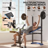 Soozier Adjustable Weight Bench with Barbell Rack and Leg Developer for Weight Lifting and Strength Training Multifunctional Workout Station for Home Gym Fitness, Black(m-5)