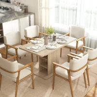 HOMCOM Extendable Dining Table for 4-6 People, 43.3"-51.2" Kitchen Table with 6 Open Shelves, Natural Wood(m-8)