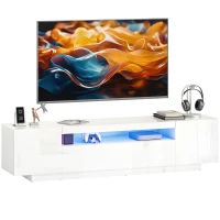 HOMCOM Entertainment Center with RGB LED Lights, TV Stand for 65-85 Inch TV, Modern TV Table for Living Room, High Gloss White(m-9)