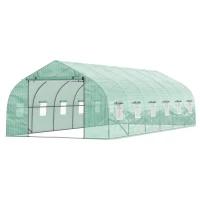Outsunny 26' x 10' x 7' Walk-in Greenhouse Tunnel, Large Gardening Hot House with 12 Windows, 2 Net Protected Zipper Screen Doors for Backyard, Green(m-11)