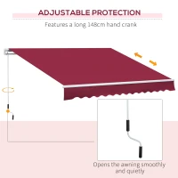 Outsunny 12' x 8' Patio Awning, Canopy Retractable Sun Shade Shelter w/ Manual Crank Handle for Deck, Yard, Red(m-6)