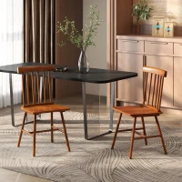 HOMCOM Dining Chairs Set of 2, Farmhouse Wood Kitchen Chairs with Rubber Wood Frame, Spindle Back for Dining Room, Light Brown(m-11)
