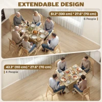 HOMCOM Extendable Dining Table for 4-6 People, 43.3"-51.2" Kitchen Table with 6 Open Shelves, Natural Wood(m-4)