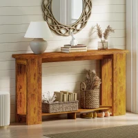 HOMCOM Farmhouse Console Table, 63" Narrow Entryway Table with Thickened Tabletop for Living Room, Hallway, Distressed Brown(m-6)