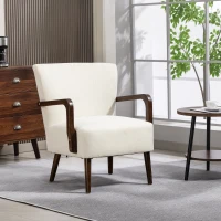 HOMCOM Accent Chair with Wooden Legs, Linen Fabric Armchair with Thick Padding, Comfy Chair for Living Room, Cream White(m-1)