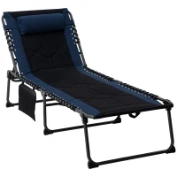 Outsunny Folding Chaise Lounge w/ 5-level Reclining Back, Outdoor Tanning Chair Lounge Chair w/ Padded Seat, Side Pocket, Headrest, Carry Strap, for Beach, Yard, Patio, Blue(m-9)