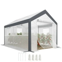 Outsunny 12' x 7' x 7' Greenhouse, Walk-in Outdoor Tunnel Green House with PE Cover, Steel Frame(m-1)