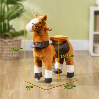 Qaba Ride on Horse, Plush Riding Pony for Ages 3-5, Walking Horse Animal with Wheels Neighing for Active Play, Brown(m-3)