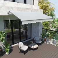 Outsunny 12' x 8' Retractable Awning Patio Awnings Sun Shade Shelter with Manual Crank Handle, 280g/m² UV & Water-Resistant Fabric and Aluminum Frame for Deck, Balcony, Yard, Light gray(m-2)
