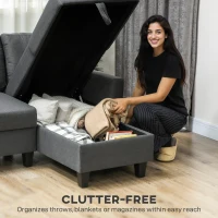 HOMCOM 77.6" Sofa Bed, Pull Out Sleeper L Shaped Sectional Couch, Reversible Storage Chaise, Wide and Deep Seat, Charcoal Grey(m-6)