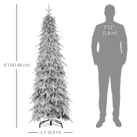 HOMCOM 6ft Pencil Flocked Artificial Christmas Tree with 600 Branch Tips, Auto Open and Steel Base, Green(m-3)