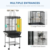 PawHut 61.5 Inch Bird Cage Parakeet House for Cockatiel with Stand, Pull Out Tray, Play Top, Storage Shelf, Wood Perch, Food Container(m-6)