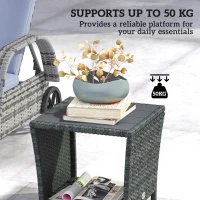 Outsunny 17.7" Wicker Side Table with Storage Shelf, Square PE Rattan Outdoor End Table with PS Wood Slat Top, Grey(m-6)