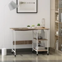 HOMCOM Folding Computer Desk with Storage Shelves, Study Writing Table Laptop Desk with 6 Wheels for Bedroom Home Office Workstation, Natural(m-1)