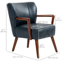 HOMCOM Accent Chair, Modern Armchair, Faux Leather Upholstered Living Room Chair with Wood Legs and Wide Padded Seat, Blue(m-3)