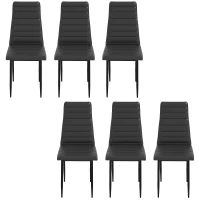 HOMCOM High Back Dining Chairs, Modern Upholstered PU Leather Accent Chairs with Metal Legs for Kitchen, Set of 6, Black(m-11)