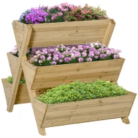 Outsunny Raised Garden Bed Wood, 43" x 30" x 32" Freestanding Planter Stand with 5 Planting Boxes and 4 Hooks, Good for Herbs, Flowers, Vegetables in Patio Balcony Indoor Outdoor(m-2)