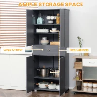 HOMCOM Tall Storage Cabinet, 72" Freestanding Kitchen Pantry Cabinet with 4 Doors, Drawer and Adjustable Shelves, Gray(m-4)