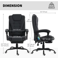 Vinsetto 7-Point Vibrating Massage Chair, Reclining Office Chair with Footrest, Reclining Back, Adjustable Height, Black(m-3)