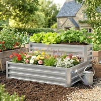Outsunny 2 Tier Galvanized Raised Garden Bed, Steel Planter Box for Vegetables, Flowers, Herbs, 47" x 40" x 23", Silver(m-8)