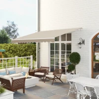Outsunny 12' x 10' Retractable Awning Patio Awnings Sun Shade Shelter with Manual Crank Handle, 280g/m² UV & Water-Resistant Fabric and Aluminum Frame for Deck, Balcony, Yard, Cream White(m-13)