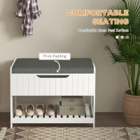 HOMCOM Wall Mounted Coat Rack with Shoe Storage Bench, Hall Tree and Bench, Clothes Hanger Rack with Shelves for Hallway White(m-5)