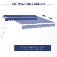 Outsunny 13' x 8' Patio Awning, Manual Retractable Sun Shade with UV Protection and Easy Crank Opening, Dark Blue(m-7)