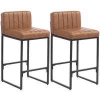 HOMCOM Bar Stools Set of 2, Retro Padded Counter Height Stools with Back and Metal Leg, Vintage PU Leather, Brown(m-13)