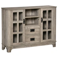 HOMCOM Sideboard Buffet Cabinet with Glass Door, Coffee Bar Cabinet with Storage Drawers & Adjustable Shelves for Kitchen, Living Room, Gray(m-1)